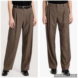 Vince Houndstooth Pleat Front Wool Blend Pants Black Camel 14‎